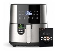 MasterPRO ROCKET 600 - Freidora de aire caliente 6L SIN PFAS 1800W 6L con Revestimiento Cerámico CERATECH - Pantalla táctil LED - Termostato desde 80-200°C - Cesta extraíble - Carcasa Acero Inoxidable