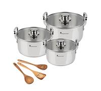 MasterPro Smart | Juego de Cocina | Batería de 6 Piezas y 3 Utensilios | Ollas de Acero Inoxidable | Juego de Cacerolas de 11,7 L, 6,5 L y 3,1 L | Aptas para Todo Tipo de Cocinas