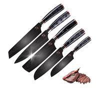 MasterPro Tetsu | Cuchillos de Cocina | Set Completo de 5 Cuchillos Japoneses | Perfecto para Cortar Todo Tipo de Alimentos | Cocina Profesional | Reforzado, Equilibrado y con Revestimiento de Titanio