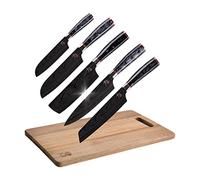 MasterPro Tetsu | Cuchillos de Cocina | Set de 5 Cuchillos Japoneses y Tabla de Cortar | Cocina Profesional | Reforzado, Equilibrado y con Revestimiento de Titanio