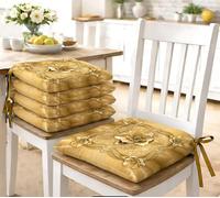 Masters House Biancheria per la Casa Juego de 6 cojines para sillas de 40 x 40 cm, microfibra, color dorado, flores 3D con purpurina, fabricados en Italia, lazos hipoalergénicos, impresión HD