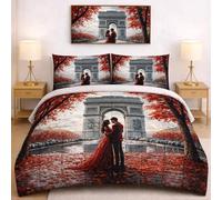 Masters House - Edredón de invierno para cama de matrimonio con impresión digital HD 4 K, de microfibra hipoalergénica, relleno cálido y suave, diseño de corazón y amor, fabricado en Italia (París)