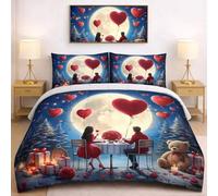 Masters House - Edredón de invierno para cama de matrimonio con impresión digital HD 4 K, de microfibra hipoalergénica, relleno cálido y suave, diseño de corazón y amor, fabricado en Italia (Night)