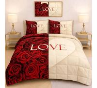 Masters House - Edredón de invierno para cama de matrimonio con impresión digital HD 4 K, de microfibra hipoalergénica, relleno cálido y suave, diseño de corazón y amor, fabricado en Italia (Love Rose