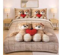 Masters House - Edredón de invierno para cama de matrimonio con impresión digital HD 4 K, de microfibra hipoalergénica, relleno cálido y suave, diseño de corazón y amor, fabricado en Italia (Osos)