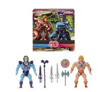 Masters of the Universe Origins He-Man y Skeletor Pack de 2 figuras retro de 12,7cm del 80. aniversario de Mattel, movimiento de giro y puñetazo, accesorios, JFX04