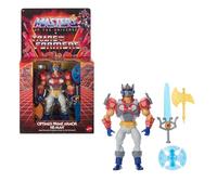 Masters of The Universe Origins y Transformers He-Man con Armadura de Optimus Prime, Figura de acción de 13,97cm, Juguete de colaboración articulado con Accesorios y minicómic, JGT18