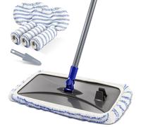 MASTERTOP Mopa Fregona Grande de Microfibra, Mopa Plana Giratoria 360° para Limpieza Suelos de Madera Dura y Azulejos, con 5 Almohadillas Reutilizables (42 * 23cm)