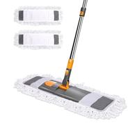 MASTERTOP Mopa plana grande con 2 mopa, fregona plana de microfibra, base plegable con mango de acero inoxidable para madera dura, laminado, suelo de baldosas