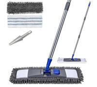 MASTERTOP Trapeador Profesional de Microfibra para Limpieza de Suelos, mopa húmeda y Seca con 4 Almohadillas Lavables reemplazables, Mango Extensible, mopa mágica para Madera Dura, Azulejos, Laminado