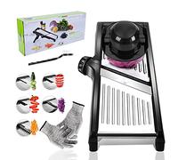 Masthome Mandolina de Cocina Profesional, Cortador de Verdura con Cuchillas Afiladas, Inoxidable Ajustable, Mandolinas para Verduras, Cebollas - con Guantes a Prueba de Cortes y Cepillo de Limpieza