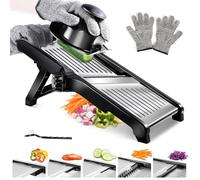 Masthome Mandolina de Cocina Profesional, Mandolina Acero Inoxidable, Cortador de Verdura Manual con Guantes de Seguridad de 1 a 9 mm, Cortar en Tiras/Rodajas, para Patatas, Pepinos, Zanahorias