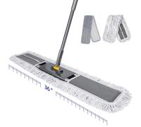 Masthome Trapeador de Polvo Comercial de 32 Pulgadas, trapeador Plano Ajustable de 60 Pulgadas con Mango Largo, trapeador Industrial con 1 algodón y 2 Almohadillas de Microfibra para Limpieza de