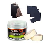 MASTIK CAR Kit DE Masilla DE Fibra DE Vidrio 400 GR. + Juego de espatulas de carrocero + Cinta de carrocero + 2 pliegos de Lija Fina