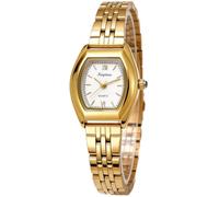 MASTOP Elegant Tonneau - Reloj de pulsera dorado vintage para mujer, esfera romana, Dorado, blanco, Reloj digital analógico cuadrado retro con pantalla de temperatura, 3 zonas horarias