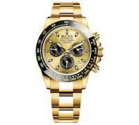 MASTOP Pagani Design Daytona Homage - Reloj analógico de cuarzo para hombre, diseño de panda, movimiento japonés, cronógrafo, de lujo, correa de silicona, impermeable, para hombre, Acero todo dorado