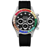 MASTOP Pagani Design Daytona Homage - Reloj analógico de cuarzo para hombre, diseño de panda, movimiento japonés, cronógrafo, de lujo, correa de silicona, impermeable, para hombre, U Rubber Silver
