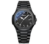 MASTOP Reloj de acero inoxidable para hombre con esfera de números arábigos de Oriente Medio, esfera cuadrada verde, manecillas luminosas, visualización de fecha, impermeable, diseño minimalista y