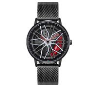 MASTOP Reloj de coche para hombre, diseño hueco creativo, impermeable, correa de acero inoxidable, analógico, apto para hombres y entusiastas de los coches, Rojo Negro, Clásico de moda
