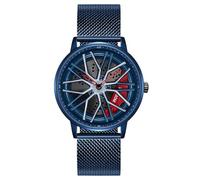 MASTOP Reloj de coche para hombre, diseño hueco creativo, impermeable, correa de acero inoxidable, analógico, apto para hombres y entusiastas de los coches, rojo azul, Clásico de moda