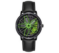 MASTOP Reloj de coche para hombre, diseño hueco creativo, impermeable, correa de acero inoxidable, analógico, apto para hombres y entusiastas de los coches, Negro Verde, Clásico de moda
