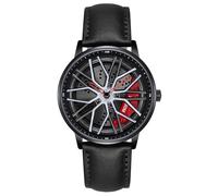 MASTOP Reloj de coche para hombre, diseño hueco creativo, impermeable, correa de acero inoxidable, analógico, apto para hombres y entusiastas de los coches, Negro rojo, Clásico de moda