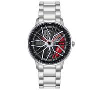 MASTOP - Reloj de coche para hombre, diseño hueco, resistente al agua, cuarzo analógico, correa de acero inoxidable, apto para hombres y amantes del coche, A Silver Red, Moda y Clásico