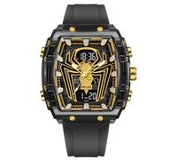 MASTOP Reloj de cuarzo de lujo Spider Man, esfera grande, digital, analógico, doble visualización de hora, cronómetro, diseño punk, correa de silicona, reloj de pulsera para hombre, Negro Amarillo