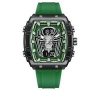 MASTOP Reloj de cuarzo de lujo Spider Man, esfera grande, digital, analógico, doble visualización de hora, cronómetro, diseño punk, correa de silicona, reloj de pulsera para hombre, Verde, Spider Man