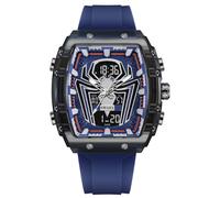MASTOP Reloj de cuarzo de lujo Spider Man, esfera grande, digital, analógico, doble visualización de hora, cronómetro, diseño punk, correa de silicona, reloj de pulsera para hombre, Azul, Spider Man