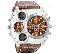 MASTOP Reloj de cuarzo multifunción de gran tamaño para hombre, esfera grande, doble zona horaria, brújula decorativa y termómetro, estilo militar steampunk, reloj de pulsera de cuero, regalo para
