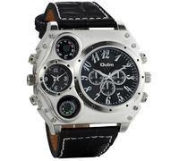 MASTOP Reloj de cuarzo multifunción de gran tamaño para hombre, esfera grande, doble zona horaria, brújula decorativa y termómetro, estilo militar steampunk, reloj de pulsera de cuero, regalo para