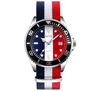 MASTOP Reloj de cuarzo para hombre, correa de nailon, estilo británico, para negocios, deportes, fecha, resistente al agua, Azul, blanco, rojo , Reloj de cuarzo
