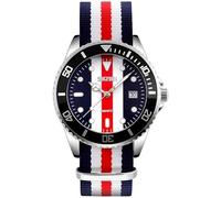 MASTOP Reloj de cuarzo para hombre, correa de nailon, estilo británico, para negocios, deportes, fecha, resistente al agua, blanco, rojo, azul (White Blue Red), Reloj de cuarzo