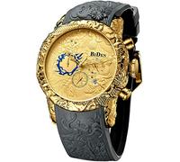 MASTOP Reloj de cuarzo para hombre, esfera grande, escultura 3D, diseño de dragón, reloj de cuarzo de lujo exquisito y creativo, gris/dorado , Escultura 3D, a la moda