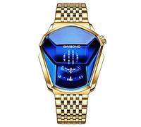MASTOP Reloj de pulsera analógico de cuarzo para hombre, estilo casual, con cabeza de serpiente, impermeable, de acero inoxidable, para deportes, Azul Dorado