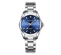 MASTOP Reloj de pulsera clásico de acero inoxidable plateado para mujer, resistente al agua, con fecha, luminoso, para mujer, 021 Azul Oscuro, Movimiento de cuarzo