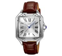 MASTOP Reloj de pulsera cuadrado con números romanos para hombre, casual, impermeable, luminoso, de cuarzo, correa de acero inoxidable, Marrón plateado, Moda casual