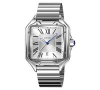 MASTOP Reloj de pulsera cuadrado con números romanos para hombre, casual, impermeable, luminoso, de cuarzo, correa de acero inoxidable, plateado, Moda casual