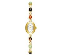 MASTOP Reloj de pulsera de cuarzo de lujo, vintage, colorido, ovalado, de moda, con esfera pequeña, resistente al agua, con correa de acero inoxidable, T dorado y plateado