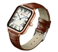 MASTOP Reloj de pulsera de cuero para hombre, retro, vintage, cuadrado, cuarzo, analógico, delicado, rectangular, correa marrón, puntero azul, números romanos, negocios, casual, vestido, Dorado marrón