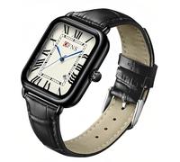 MASTOP Reloj de pulsera de cuero para hombre, retro, vintage, cuadrado, cuarzo, analógico, delicado, rectangular, correa marrón, puntero azul, números romanos, negocios, casual, vestido, Negro, Reloj