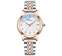 MASTOP Reloj de pulsera de zafiro para mujer, estilo steampunk, automático, mecánico, pulsera dorada, esqueleto y correa de piel para mujer, Flor de acero