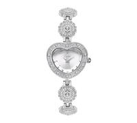MASTOP Reloj de pulsera en forma de corazón para mujer, vintage, dorado, plateado, diamante, delicado, cuarzo, impermeable, pequeño y bonito reloj, Plateado blanco, Estilo vintage y delicado