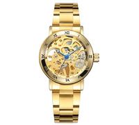 MASTOP Reloj de pulsera mecánico automático de acero inoxidable para mujer, reloj de vestir de cuerda automática, esfera impermeable para mujer, Oro