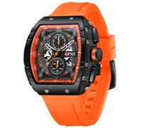 MASTOP Reloj de pulsera para hombre con correa de silicona transparente Tonneau, esfera grande, resistente al agua hasta 50 m, cronógrafo, calendario, visualización analógica, reloj de pulsera