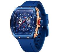 MASTOP Reloj de pulsera para hombre con correa de silicona transparente Tonneau, esfera grande, resistente al agua hasta 50 m, cronógrafo, calendario, visualización analógica, reloj de pulsera