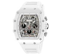 MASTOP Reloj de pulsera para hombre con correa de silicona transparente Tonneau, esfera grande, resistente al agua hasta 50 m, cronógrafo, calendario, visualización analógica, reloj de pulsera