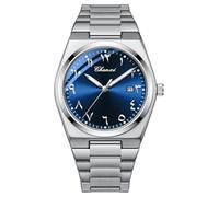 MASTOP Reloj de pulsera para hombre con esfera árabe, de cuarzo, acero inoxidable, luminoso, impermeable, para negocios, informal, con indicador de fecha, Azul plateado, Estilo vintage y delicado