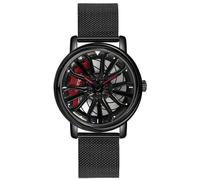 MASTOP Reloj de pulsera para hombre creativo giratorio 3D con rueda de coche, diseño de cubo de borde, reloj de pulsera elegante de cuarzo con correa de acero inoxidable, regalos para entusiastas de